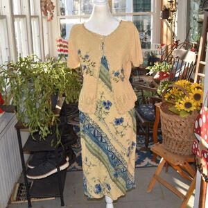 Vintage 1990s R&K Petite 2 Piece Floral Midi Dress Cardigan Set Medium
